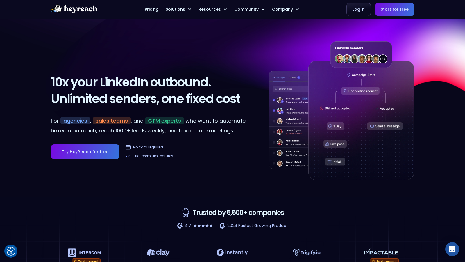 Heyreach landing page