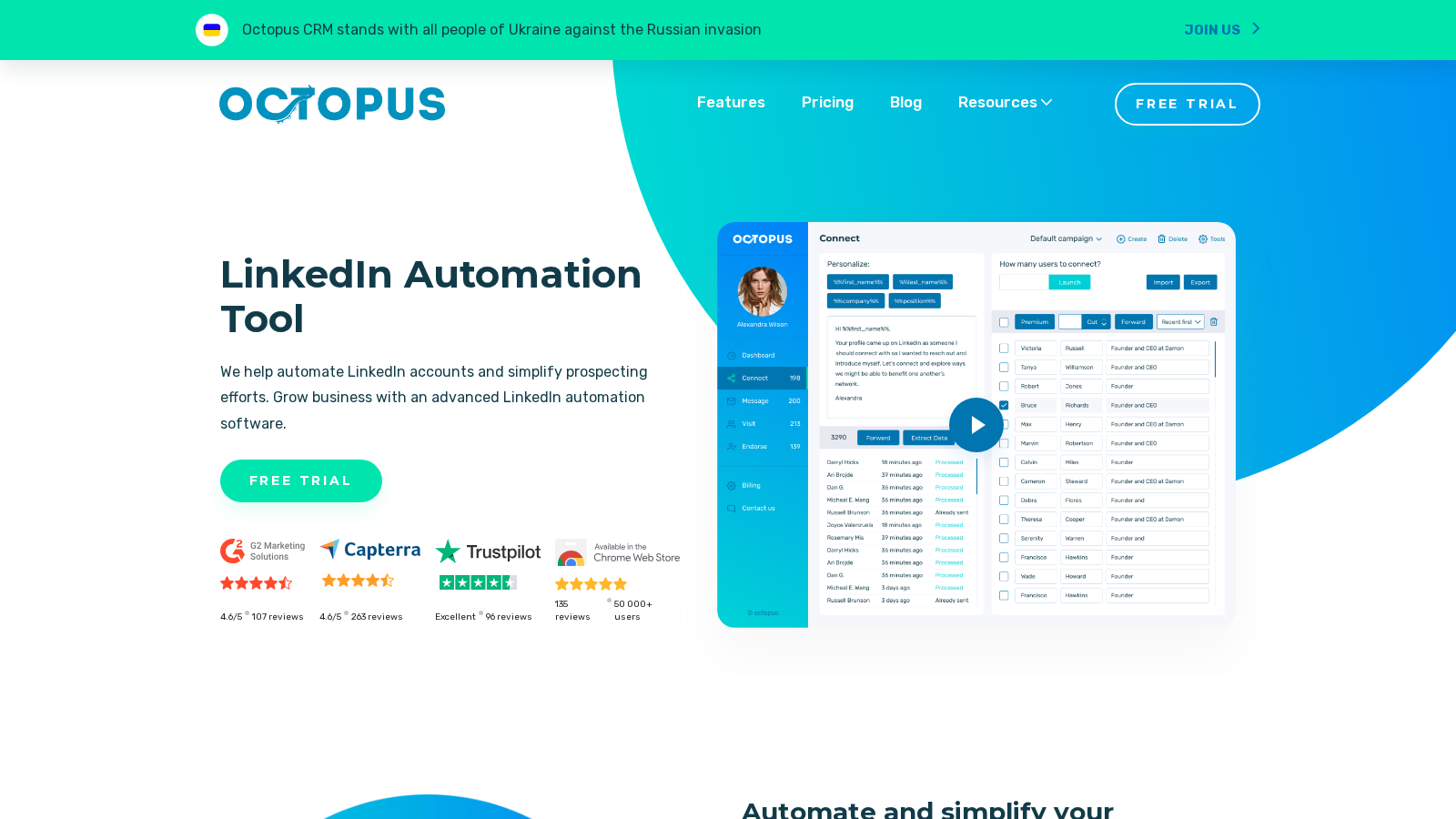 Octopus CRM landing page
