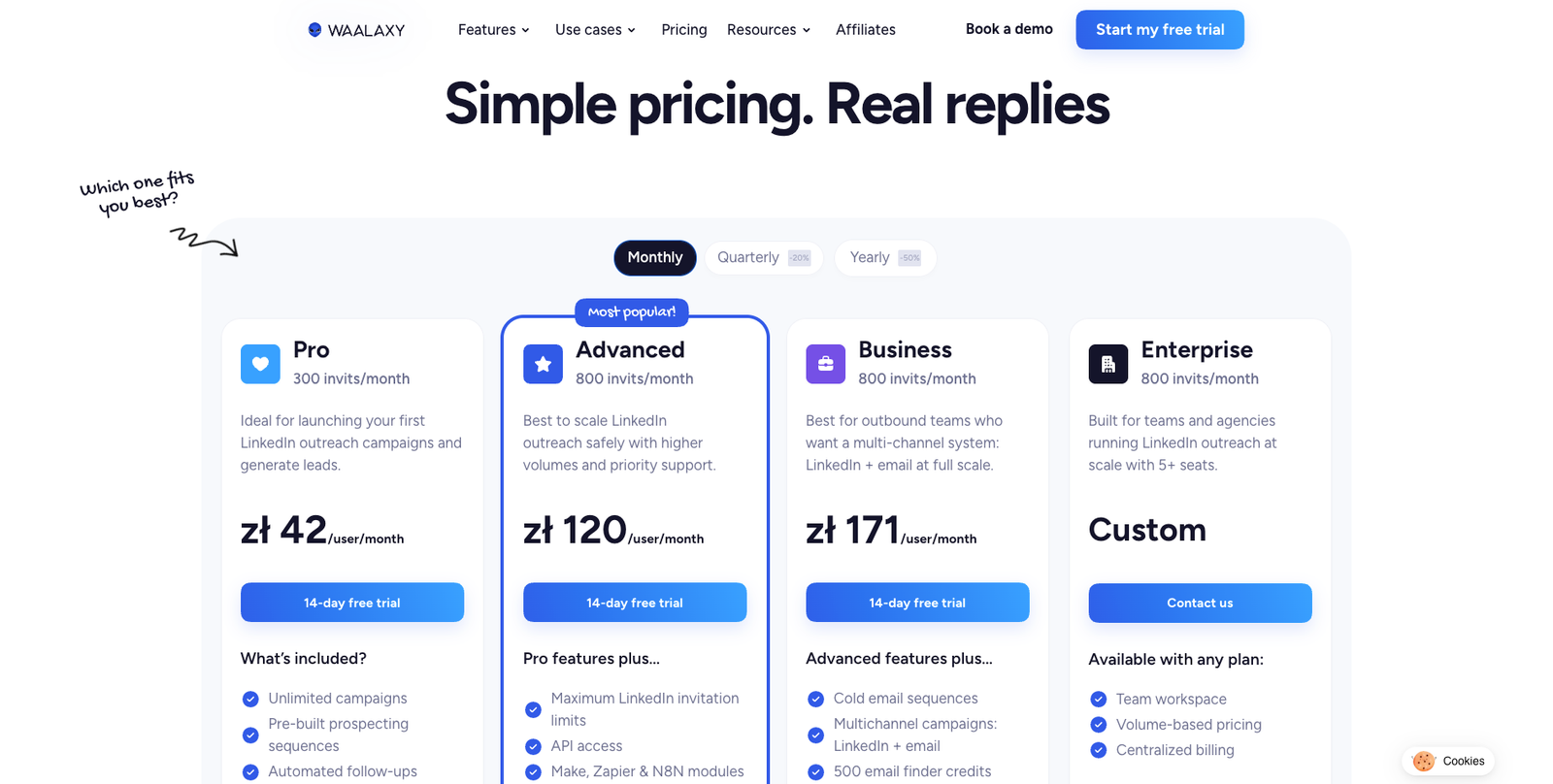 Waalaxy pricing tiers