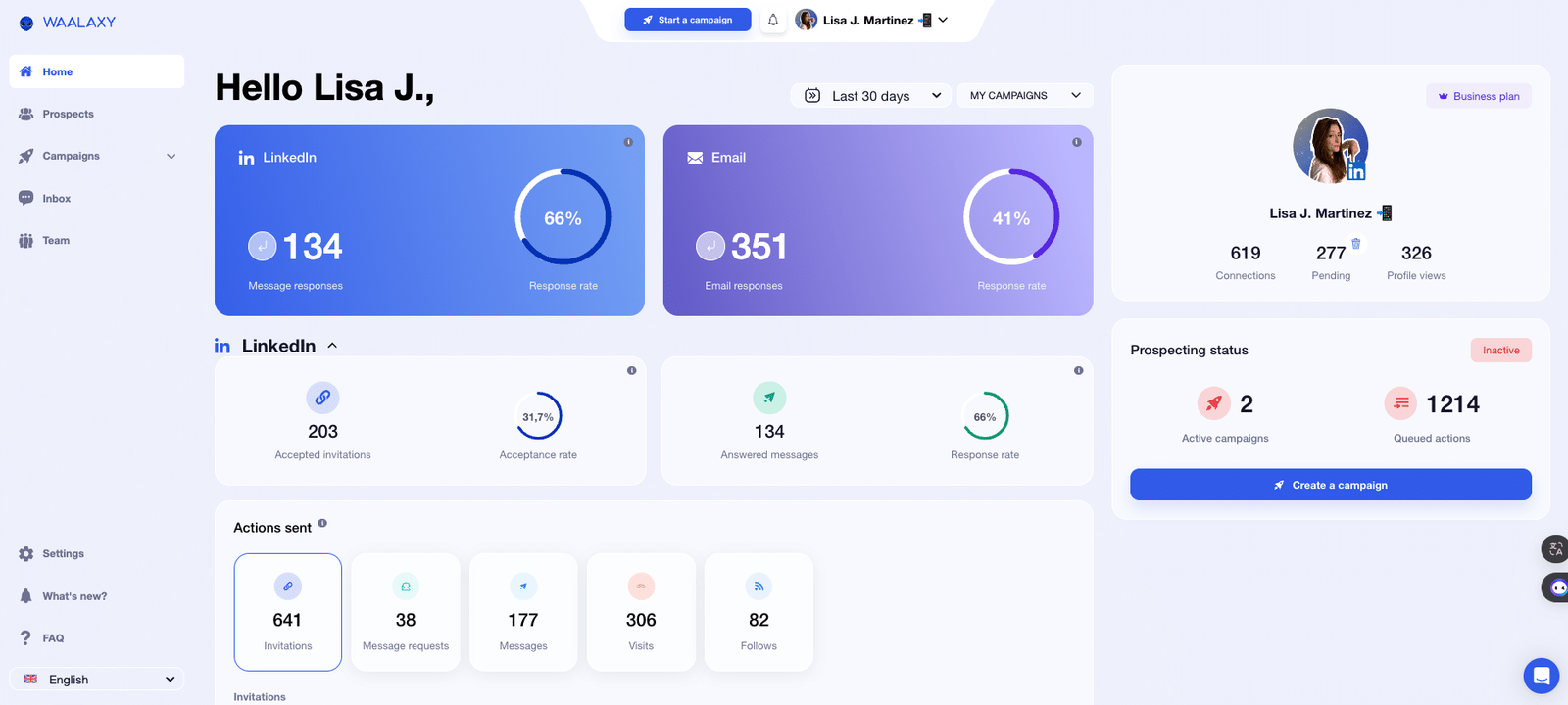 Waalaxy app interface