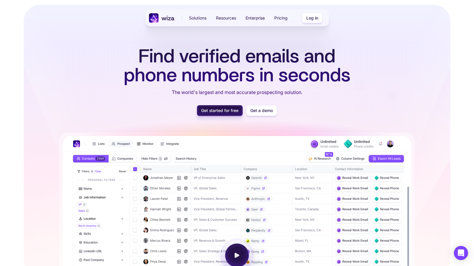 Wiza landing page