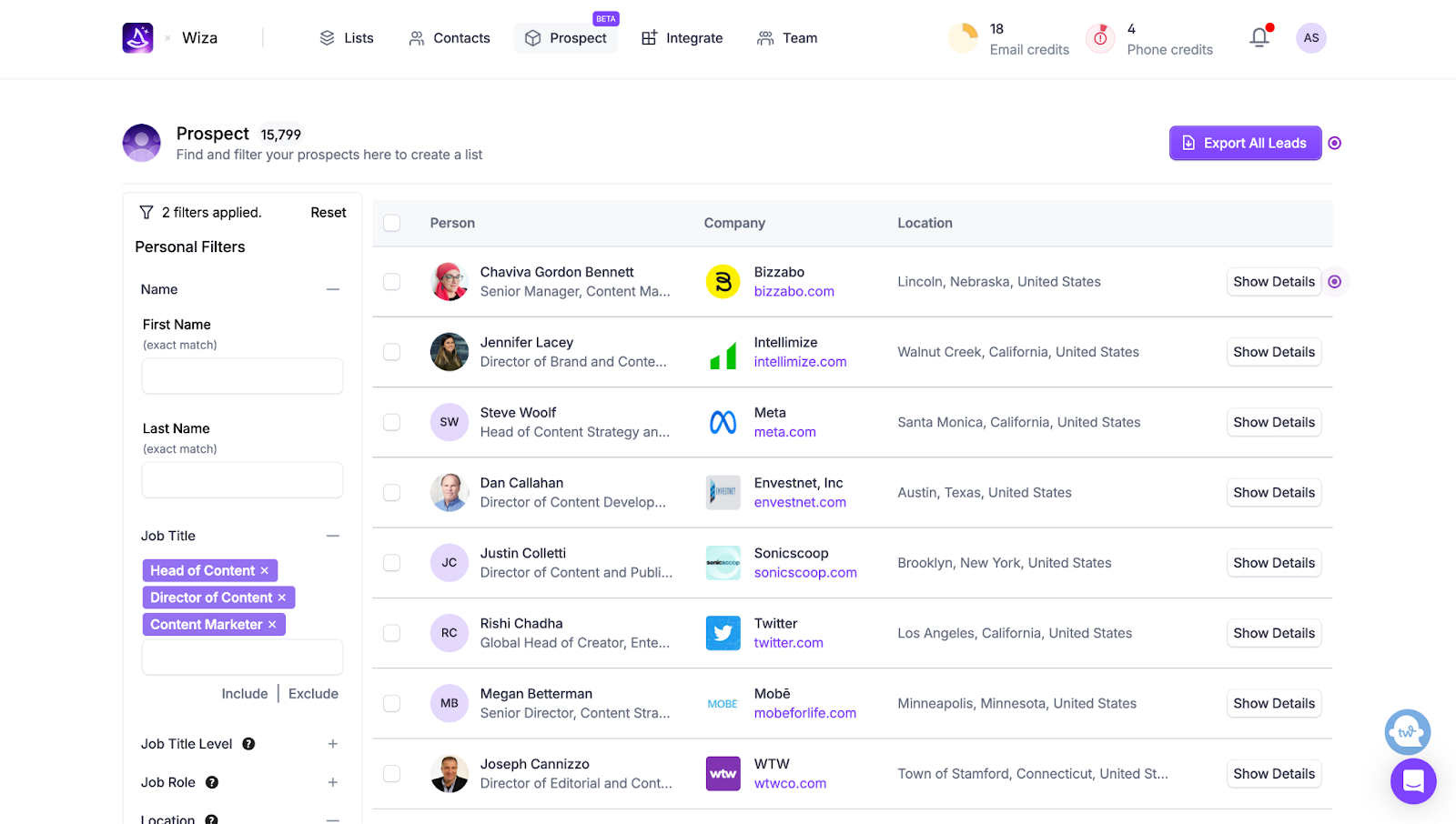 Wiza app interface
